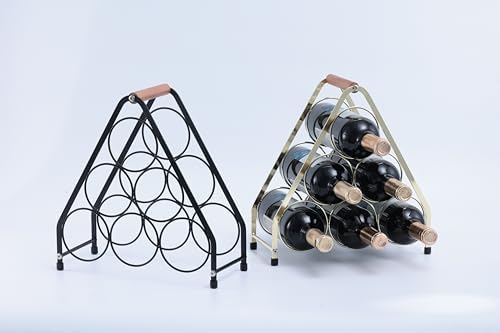 YimiBloss 6-Bottle Tabletop Wine Rack with Wooden Handle