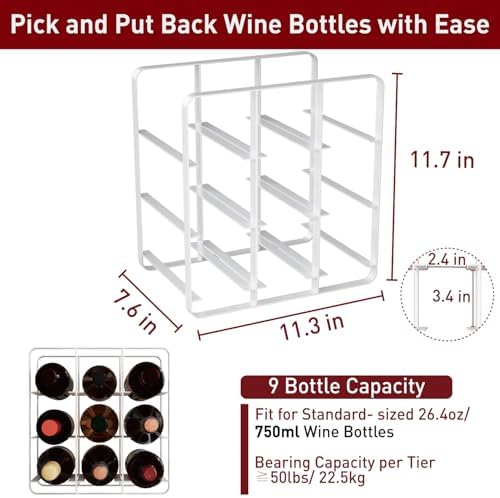 Buruis 9-Bottle Metal Wine Rack Freestanding No Assembly Required White