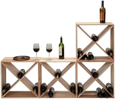 Set of 4 24 Bottle Wine Rack Solid Wood Cube Storage