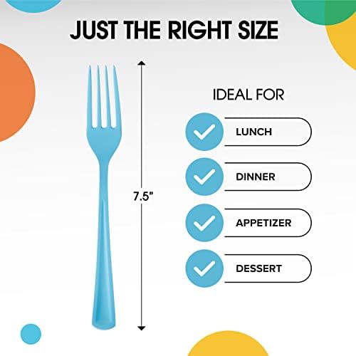 Light Blue Plastic Forks 100 Pcs Disposable Cutlery Set