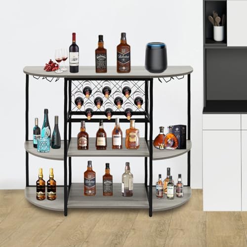 DYRABREST 3 Tier Wine Rack Table with Glass Holder