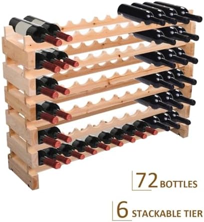 6 Tier Pine Wood Wine Rack 72 Bottles Storage Organizer