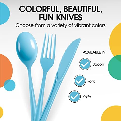 Light Blue Plastic Forks 100 Pcs Disposable Cutlery Set