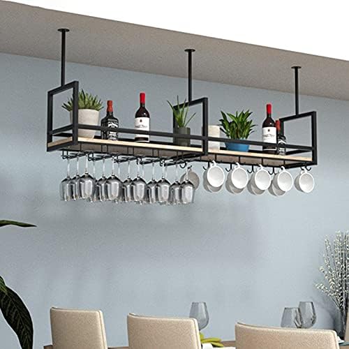 Suuim Hanging Wine Rack Ceiling Shelf Iron Bar Counter Wine Cabinet Rack