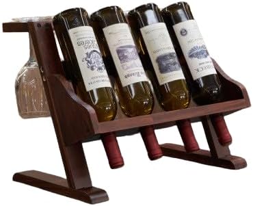 Wooden Wine Rack with Bottle Holder 4 Bottles 5 Glasses Storage