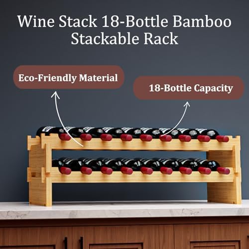 18 Bottle Bamboo Stackable Wine Rack No Tools