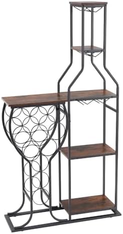 5 Tier Freestanding Wine Rack With Hanging Glass Holder