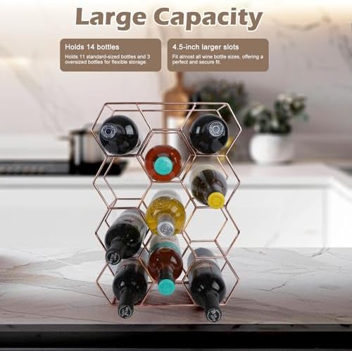 Rose Gold Wine Rack - 14 Bottles 3 Tier No Assembly Required