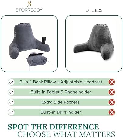 XL Memory Foam Reading Pillow with Armrests and Cup Holder - Charcoal Grey