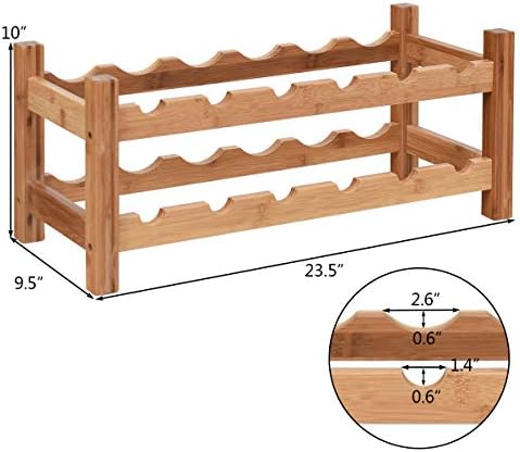 LDAILY 12-Bottle Bamboo Wine Rack 2-Tier Freestanding