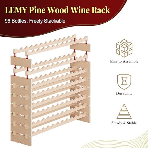 LEMY 8-Tier Freestanding Wine Rack 96 Bottles