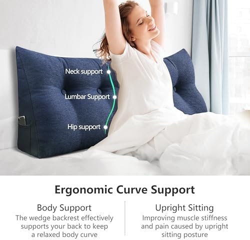 Wedge Pillow for Bed Reading and Back Support Blue Twin