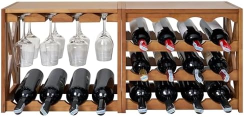 YCICI Wine Rack for 28 Bottles 12 Glasses