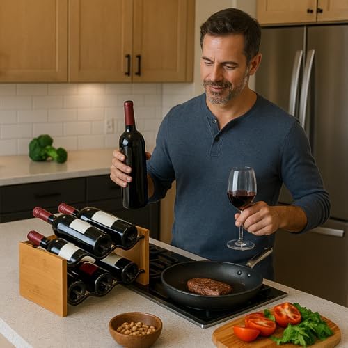 Creative Home Freestanding Wine Rack with Acacia Wood and Black Wire