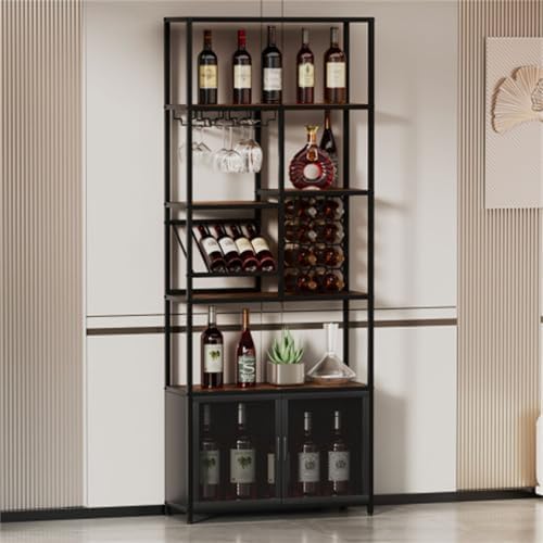 827 Inch Freestanding Wine Rack with 5 Tiers and Glass Shelf
