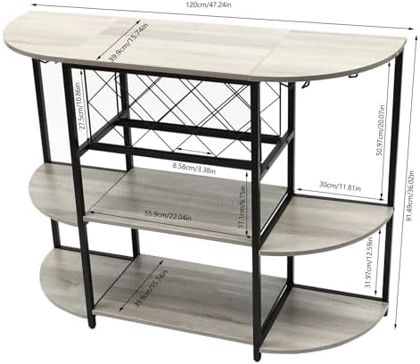 3-Tier Freestanding Wine Rack Table with Storage and Glass Holders Grey