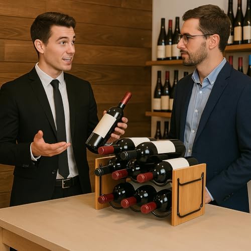 Creative Home Freestanding Wine Rack with Acacia Wood and Black Wire