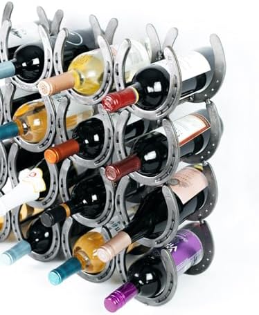 Rustic Horseshoe Wine Bottle Holder - 16 Bottles