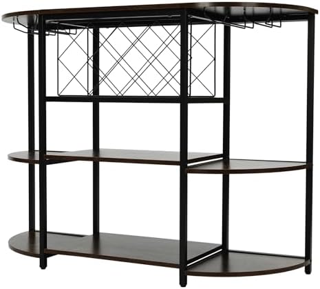 Delianty 3-Tier Wine Rack Table with Glass Holders Rustic Brown