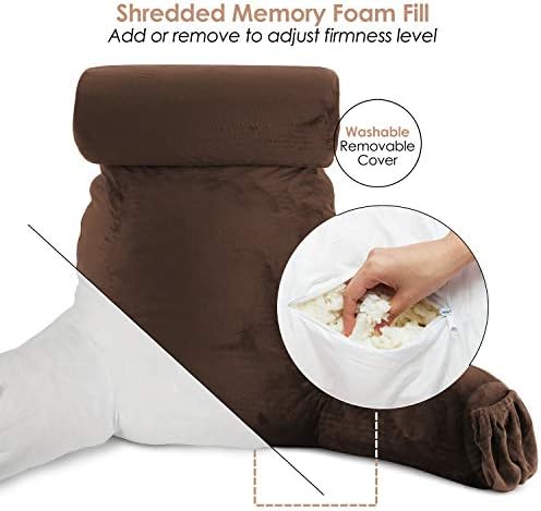 Clara Clark Reading Pillow - Large Brown 31 Inch Memory Foam Bed Rest