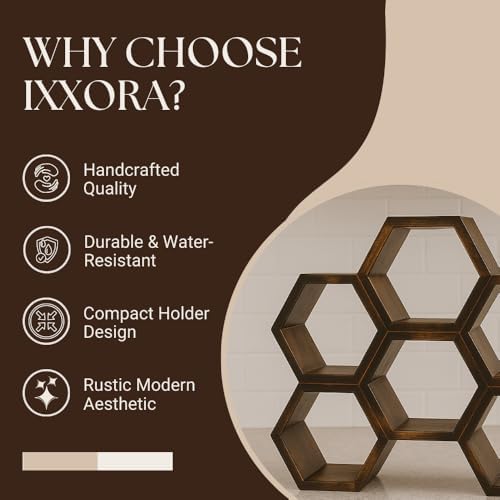 Handcrafted Acacia Wood Wine Rack with Honeycomb Design 1