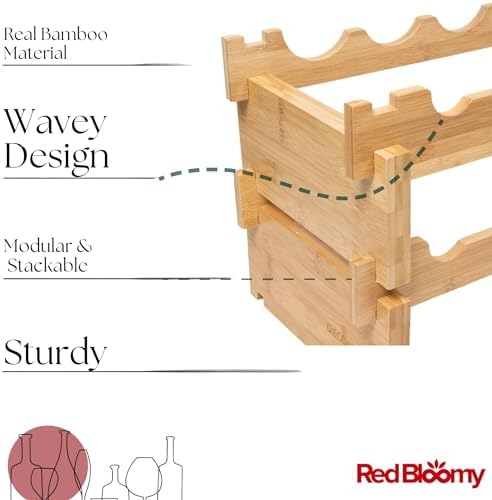 Red Bloomy Bamboo Stackable Wine Rack 72 Bottle