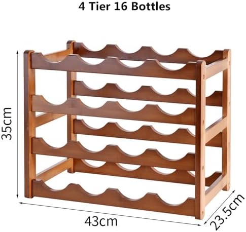 4 Tier Wooden Wine Rack 16 Bottles Freestanding