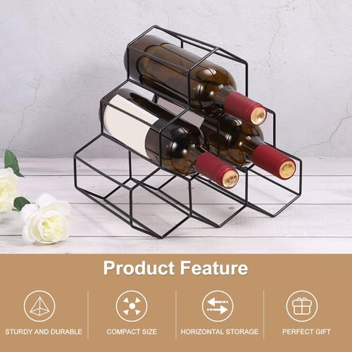 Uxcell 6 Bottle Metal Wine Rack Freestanding Storage Stand Black