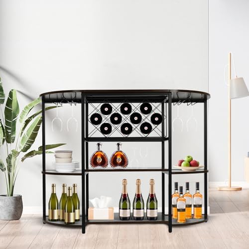 Delianty 3-Tier Wine Rack Table with Glass Holders Rustic Brown