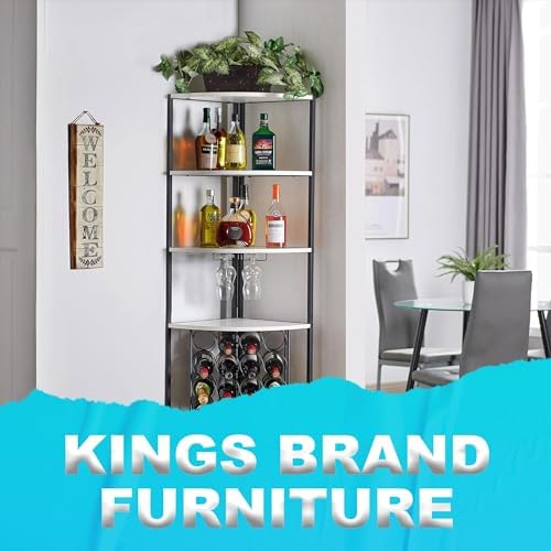 5 Tier Corner Wine Rack with Glass Holder White OakBlack