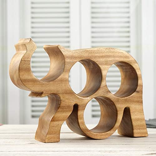 WAYUTO 4-Bottle Wooden Elephant Wine Rack Organizer Stand