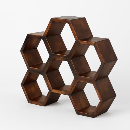 Handcrafted Acacia Wood Wine Rack with Honeycomb Design 1