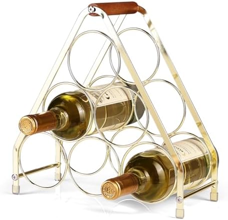 Drincarier 6 Bottle Countertop Wine Rack - 3 Tier Modern Gold Metal Design