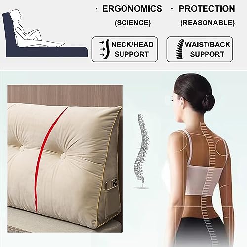 ZZYK Large Triangular Headboard Pillow Wedge 60cm Beige