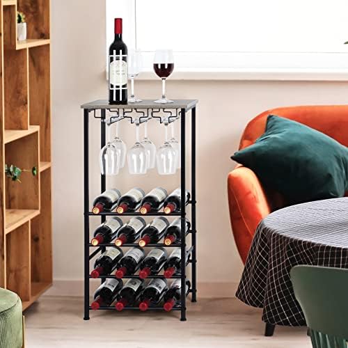 OYEAL Freestanding Wine Rack with 16 Bottle Capacity Gray Oak