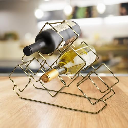 Nu Steel 6 Bottles Tabletop Wine Holder Gold Finish