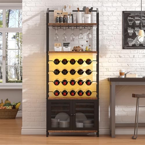 CBBPET 4-Tier Freestanding Wine Cabinet with LED Light