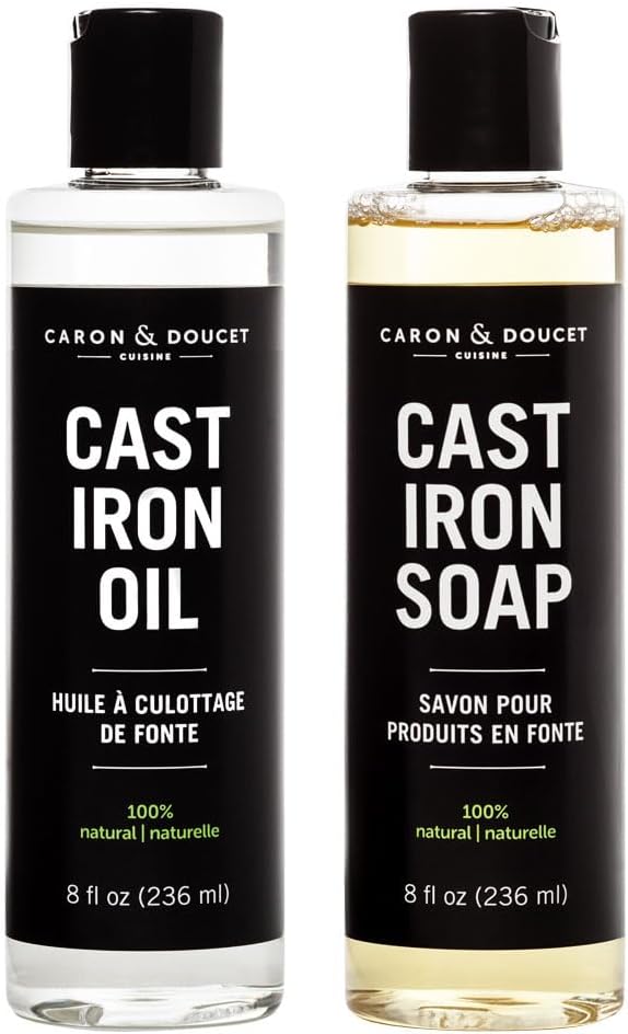 CARON DOUCET Cast Iron Cleaning Set 8oz Seasoning Oil Soap