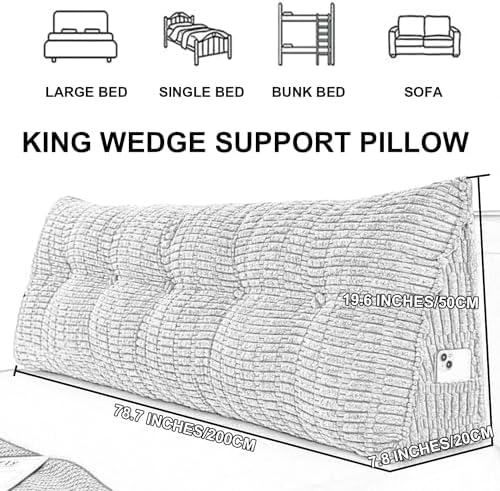Wedge Reading Support Pillow with Removable Cover Blue 79 Inch