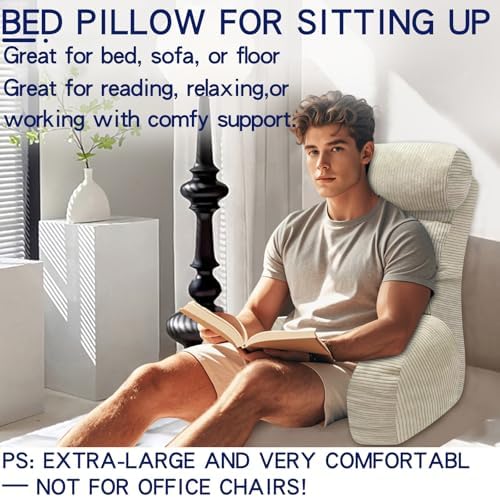 Extra Large Reading Pillow with Arm and Neck Support Cream