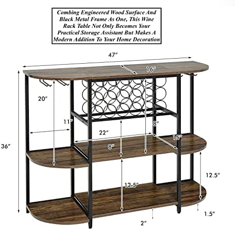 Freestanding 3 Tier Wine Rack with 4 Rows Glass Holder