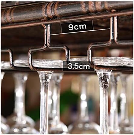 ULAINE Wall-Mounted Wine Glass Rack Lighted Brown Iron and Wood Design
