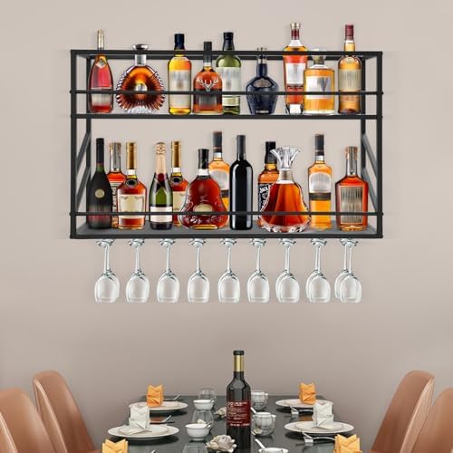 TFCFL Wall Mount Wine Rack 2-Tier Metal Storage
