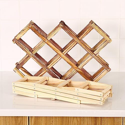 OWKAY Foldable Wooden Wine Rack 10 Bottles