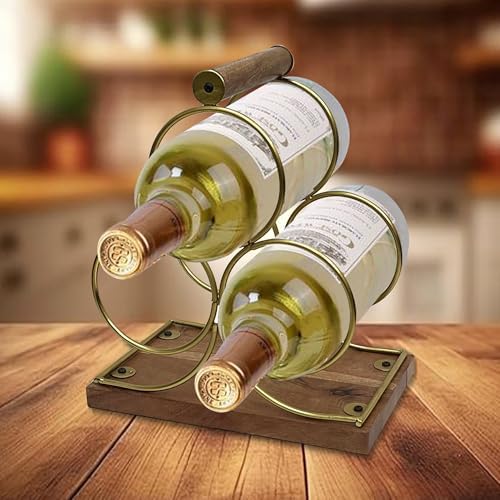 3 Bottles Freestanding Tabletop Wine Holder with Gold Finish