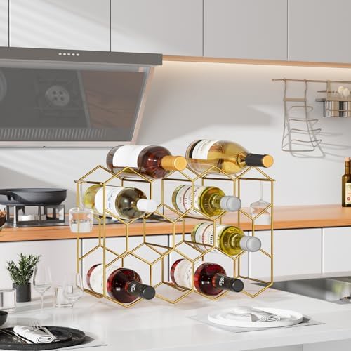 Urban Deco 14-Bottle Wine Rack - Gold Wire Inserts No Assembly Required