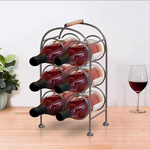 20 Inch Industrial Wine Rack Holder 6 Bottle Storage Gunmetal Gray