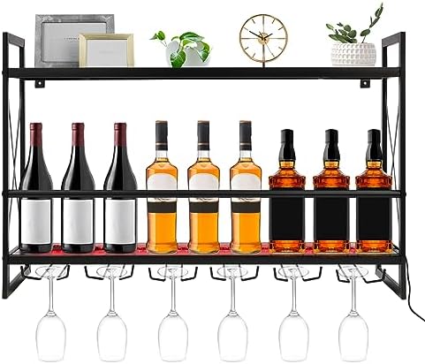 Gagalayong Wall Mounted Wine Rack with LED Light and 6 Glass Holders