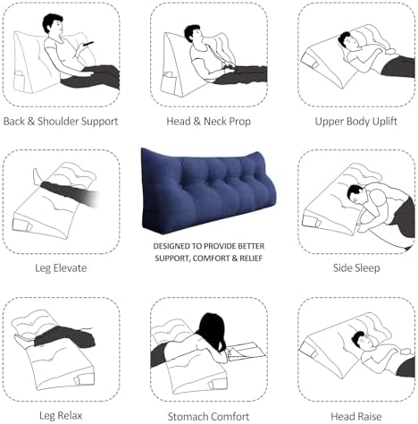 Wedge Pillow for Bed Reading and Back Support Blue Twin