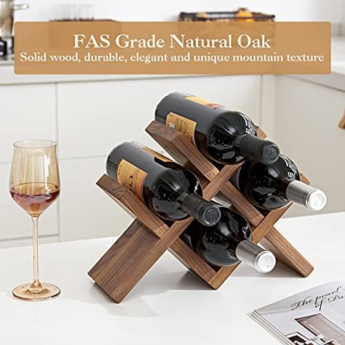 OAKERLAND 4 Bottle Walnut Wood Wine Rack Free Standing